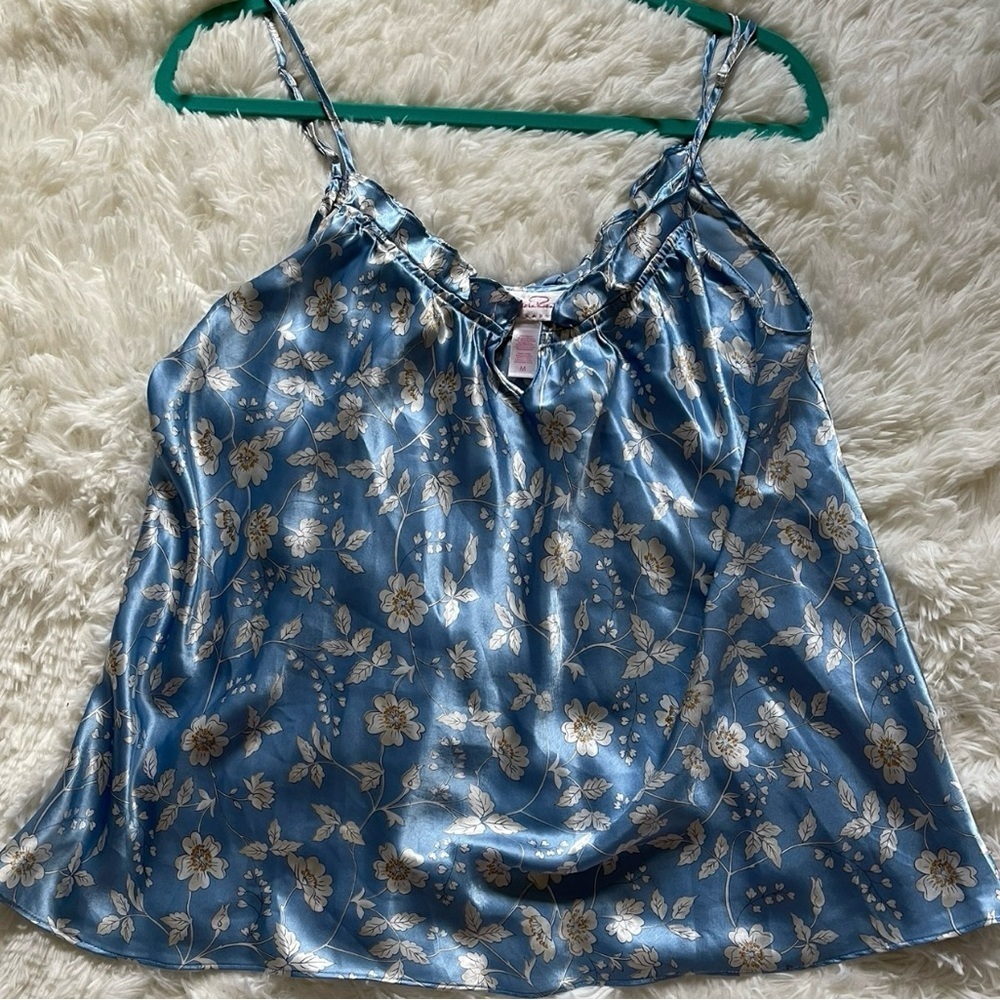Blue Floral Camisole Top Sleeveless Spaghetti Strap Coquette Ethereal Medium - Picture 8 of 10